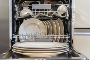 Modern dishwasher kitchen household dish washing machine professional restaurant cafe equipment consumer grade heavy load home routine clean plates cups appliances loading unloading water technology