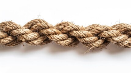 Fototapeta premium White background showcasing a lengthy ancient rope crafted from natural material