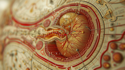 Obraz premium Detailed 3D Rendering: Cross-Section View of Pregnant Belly with Fetus Inside, Medical Illustration