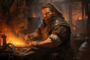 A dwarven blacksmith, renowned for skill in crafting legendary weapons and armor. - Generative AI