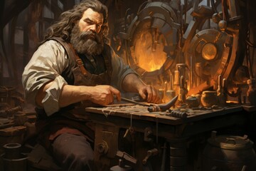 A dwarven blacksmith, renowned for skill in crafting legendary weapons and armor. - Generative AI