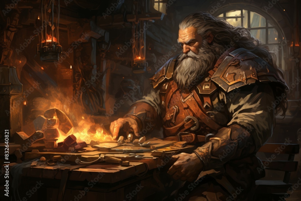 Canvas Prints a dwarven blacksmith, renowned for skill in crafting legendary weapons and armor. - generative ai