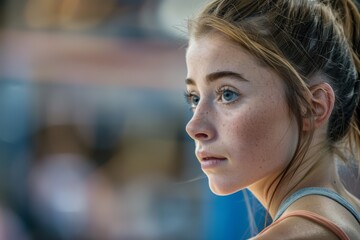 Determined Gymnast Preparing for Vault Routine in Gymnasium Setting
