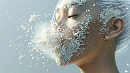 3D Rendering: Sneezing Person, Allergen Particles Illustration, Respiratory Sensitivity