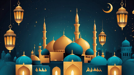 Eid al adha islamic background vector with mosque and ornament islamic