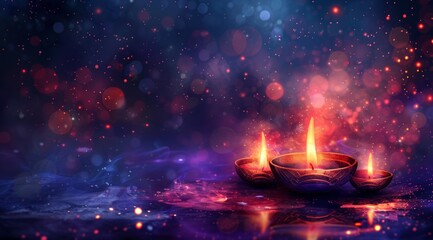 beautiful happy diwali festival bokeh banner design watercolor style. text Digital corollary 