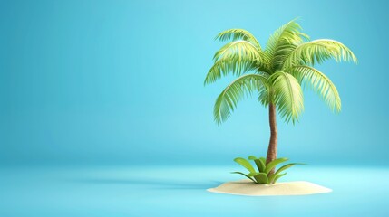 serene tropical vibes: 3d palm tree against blue background.