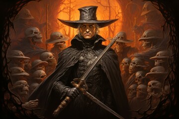 Fototapeta premium A vampire hunter, wielding a silvered blade and devoted to eradicating undead creatures. - Generative AI