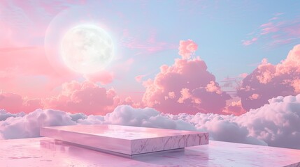 Tranquil Surreal Landscape with Floating Pastel Platform