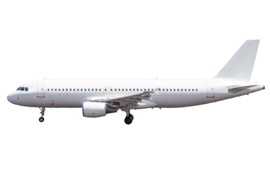 Real Commercial Airplane Airbus 320 on Transparent Background