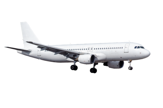 Real Commercial Airplane Airbus 320 on Transparent Background