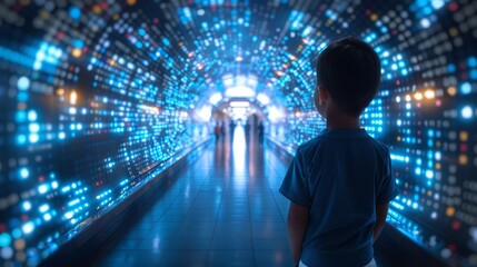 Fototapeta premium journey into the unknown, discovering and imaginary world made of numbers math numbers and symbols math genius with futuristic calculator imaging a world made of numbers