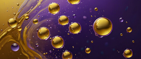 Golden Liquid Gel with Micro Bubbles Sliding on  Violet Surface - Macro Shot, Calming Rhythms