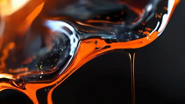 Orange glow, hot molten liquid being poured. Lava, liquid glass texture.