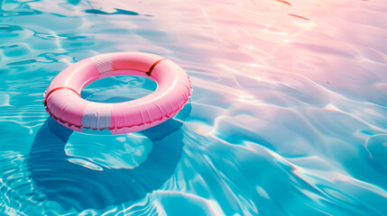 Pink life ring floating in a pool