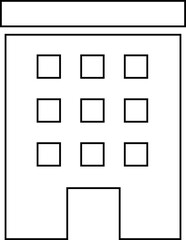 Building icon containing house, office, bank, school, hotel, shop, university, city, real estate and hospital symbol. Solid line black vector isolated on transparent background