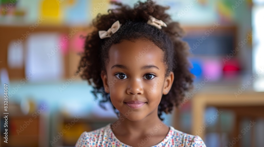 Wall mural Portrait of cute african american schoolgirl in classroom at school