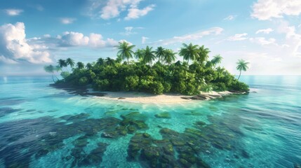 Fototapeta premium Lush greenery adorns a tranquil tropical island surrounded by crystal-clear waters