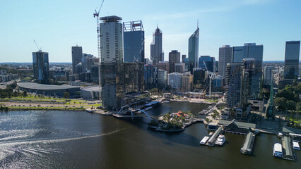 Aerial view of Perth Cityscape and Swan River, Australia