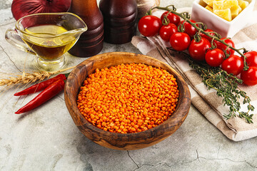 Raw red lentil for cooking