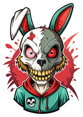 Zombie rabbit in hoodie with vertebrate, jaw, sleeve, mammal, cartoon