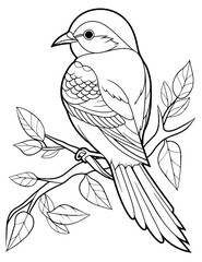 Bird Sitting on a Branch, summer bird coloring pages for kids and adults