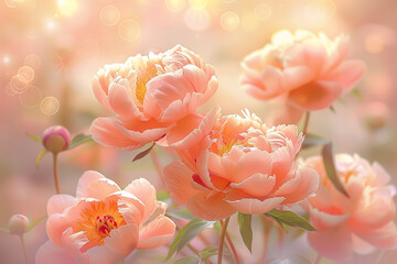 A bouquet of pink flowers with a soft, pastel background
