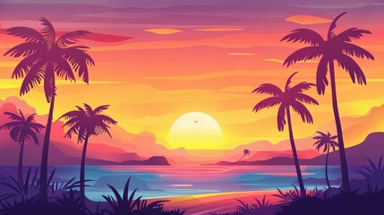 Naklejka premium Landscape background with palm trees