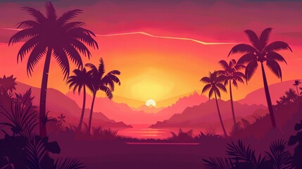 Landscape background with palm trees