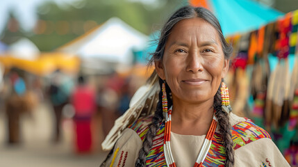 Indigenous Woman with Traditional Garb at Cultural Festival