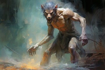 A shapeshifting werewolf, torn between human nature and primal instincts. - Generative AI