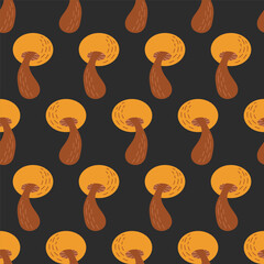 Seamless pattern with Mushrooms of honeydew edible mushroom repeating background. Vector illustration