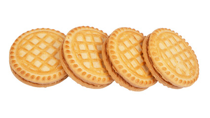 Sandwich biscuits with filling on a white background