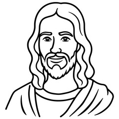 Black and white drawing of Jesus with arms outstretched, in religious gesture