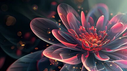 Abstract flower, sureal, fantsy lights, plain background, Generative AI illustrations. 