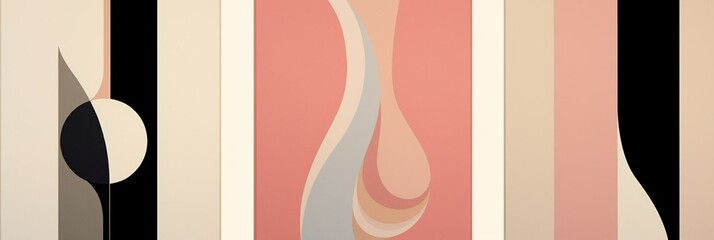 A series of abstract paintings with a pink and white color scheme. The paintings are titled "M" and "M" and "M" and "M"