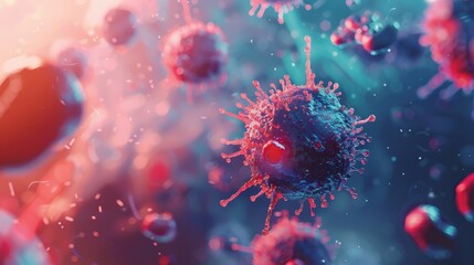 Obraz premium CAR-T cell therapy represented by T-cells targeting and destroying cancer cells, symbolizing revolutionary therapies, copy space, cellular biotechnology, vibrant, Composite, laboratory setting