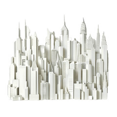 Creative 3d paper cutout of a detailed city skyline, isolated on a transparent background