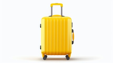 Fototapeta premium yellow rolling luggage on white canvas. perfect for travelers.