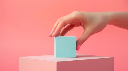 a hand is opening a box with a pink background, Generative AI illustrations.