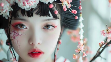 Naklejka premium a woman with a flower on her hair, Generative AI illustrations. 