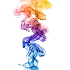 Artistic swirls of multicolored smoke flowing upwards, isolation on a transparent grid backdrop