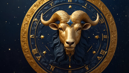 Obraz premium Zodiac sign Aries golden on a dark background horoscope fantasy