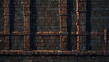 Castle dungeon brick wall cartoon background for game. 2d style