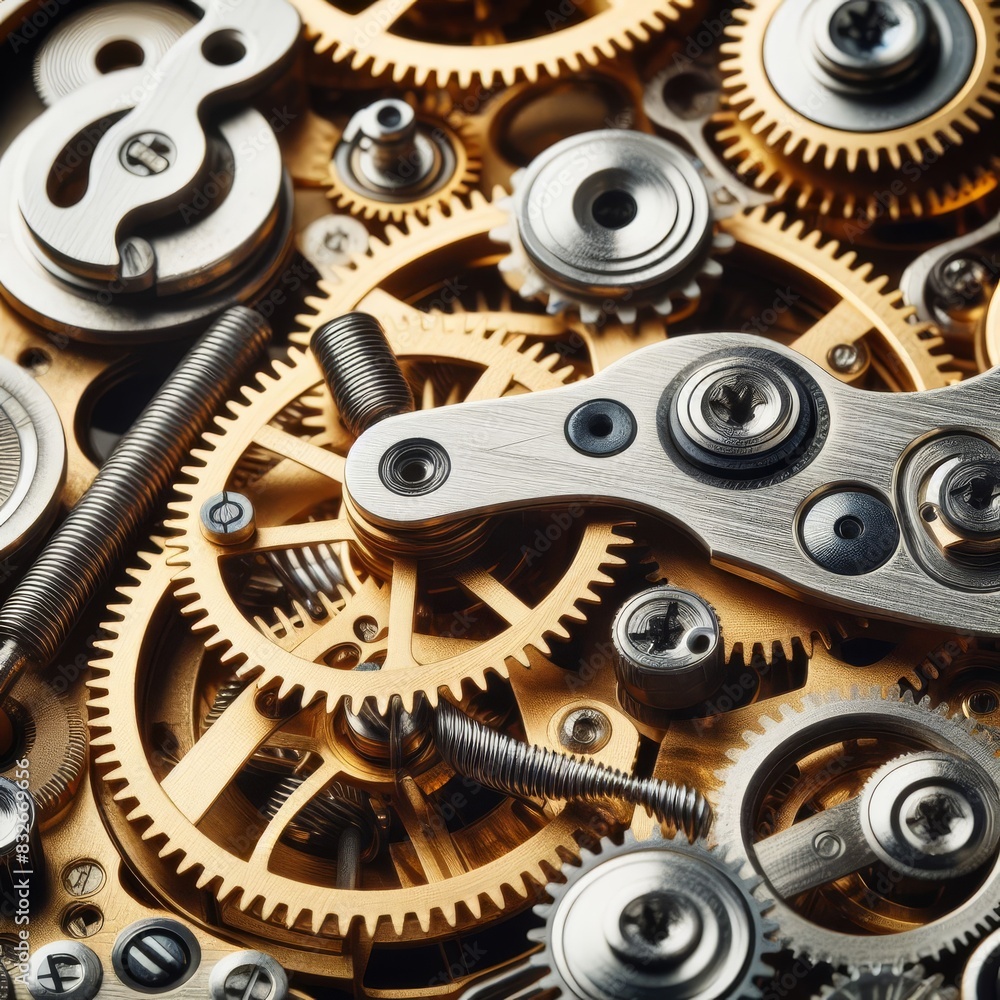 Aufkleber a macro shot revealing the detailed arrangement of mechanical gears and springs in golden hues. the 