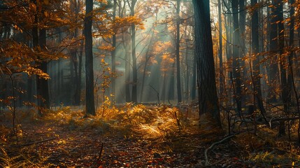 Obraz premium Beautiful Autumn Forest with Colorful Foliage, Generative AI