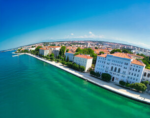 Panoramic aerial view of Zadar skyline from the sea, Croatia