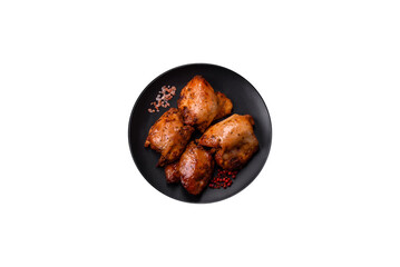 Juicy chicken kebab with salt, spices and herbs