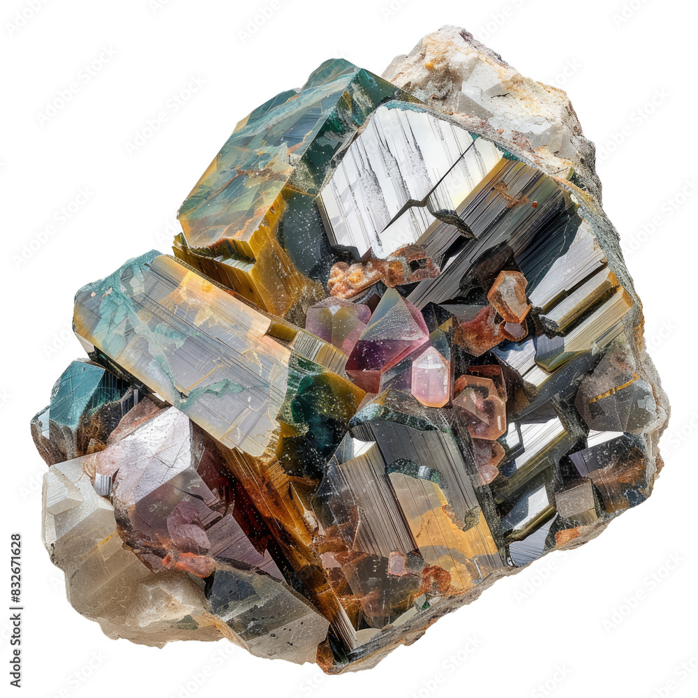 Poster highresolution image of a multicolored crystal cluster with a transparent background for easy use