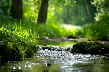 Fototapeta premium a small stream flowing through a lush green forest